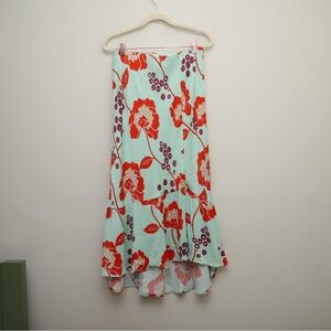 Anthropologie High-Low Skirt in Red and Purple Floral